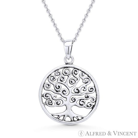 Antique-Finish Tree-of-Life Charm .925 Sterling Silver Pendant - Picture 1 of 1